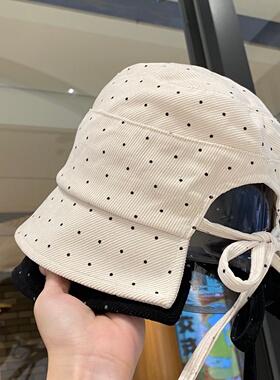 波点灯芯绒可折马尾渔夫帽女春秋