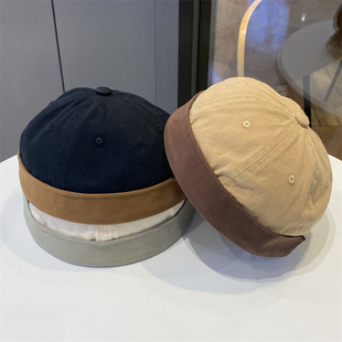 日系简约拼色地主帽子女春夏季软顶雅痞帽薄款瓜皮帽街头嘻哈帽男