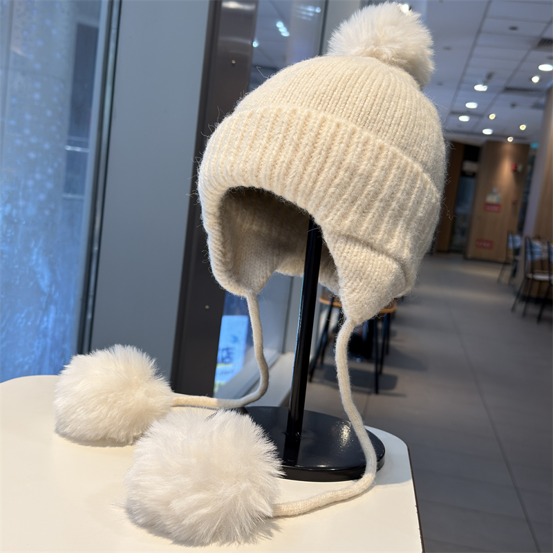 可爱毛球针织毛线帽女秋冬季保暖