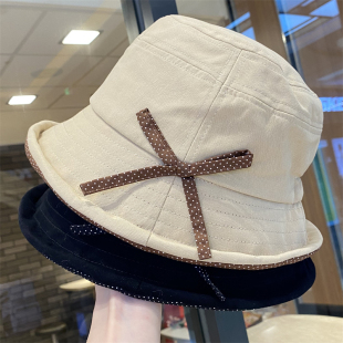 新款 气质优雅礼帽出游百搭遮阳盆帽 波点蝴蝶结卷边渔夫帽女春秋季