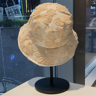 太阳帽 女显脸小网红花朵亮片遮阳防晒盆帽薄款 新款 蕾丝渔夫帽夏季
