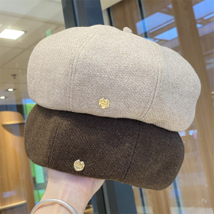 百搭显脸小贝雷帽简约休闲保暖报童帽 毛呢贝雷帽时尚 女秋冬季 新款
