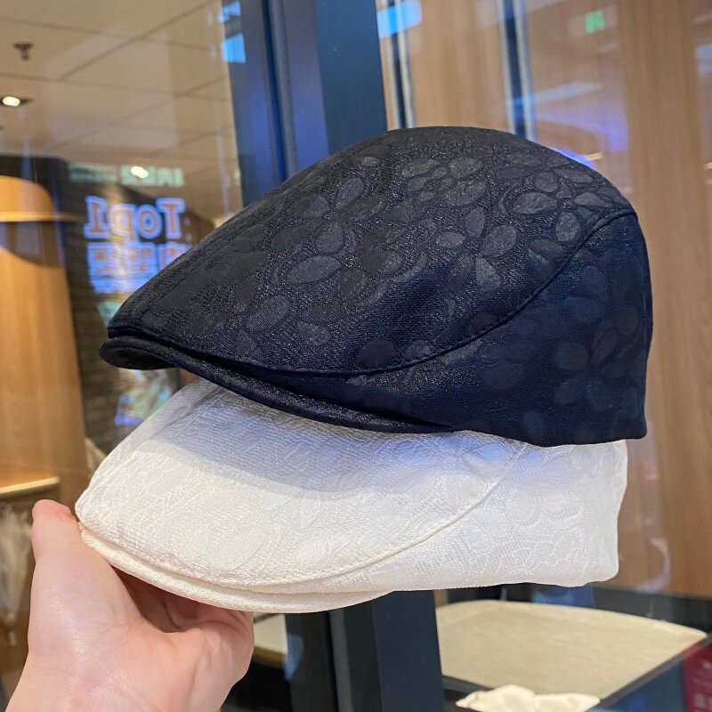复古花朵前进帽女新款简约百搭贝雷帽文艺显脸小画家帽时尚鸭舌帽