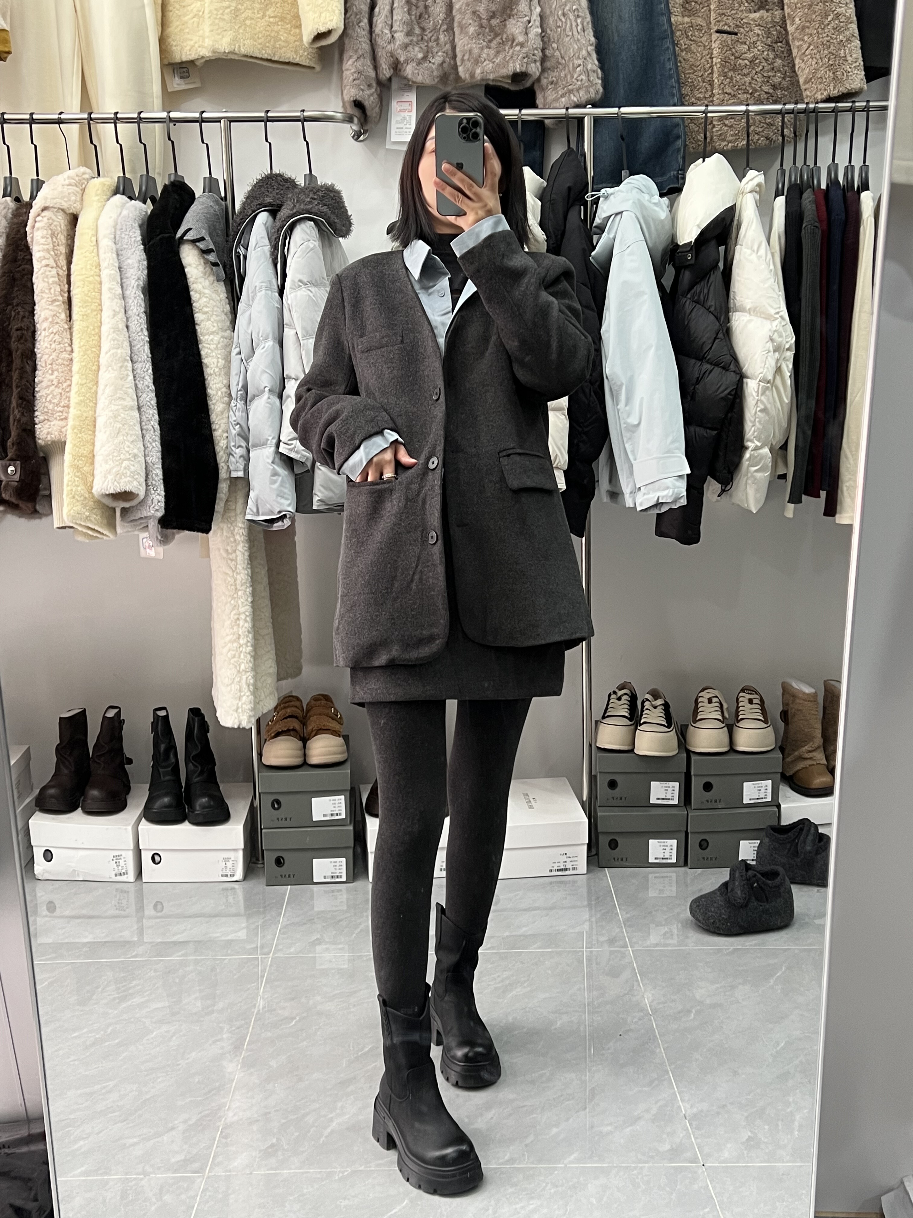 欧洲站2025秋冬新款别致羽绒服拼接衬衣领西装套装韩版西服两件套