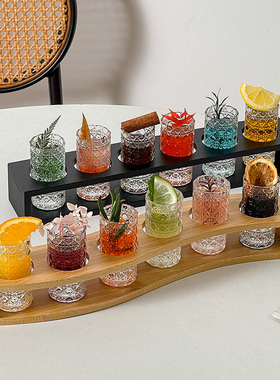 浮雕石纹白酒杯架shot杯套装一口杯野格烈酒杯鸡尾酒杯小酒子弹杯