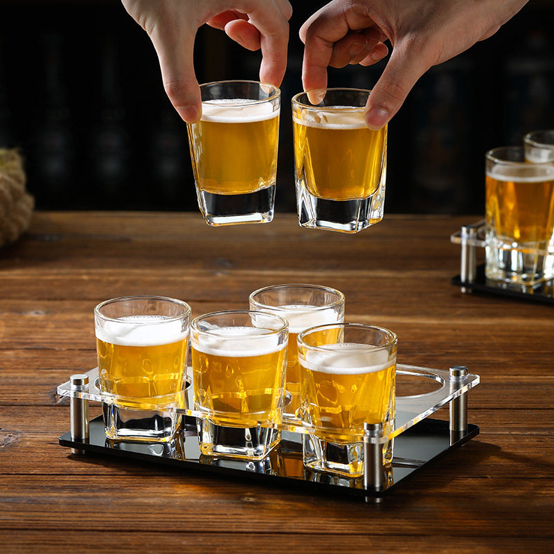 特厚底玻璃杯 酒吧清吧酒杯洋酒杯白酒杯100ml二两啤酒杯架套装