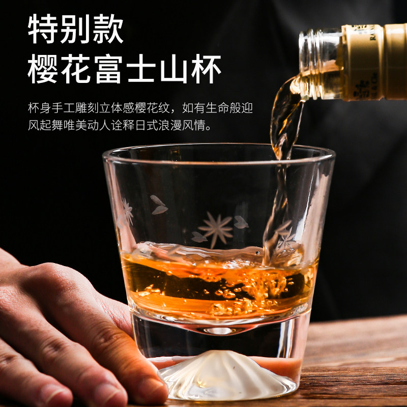 日式玻璃杯家用杯子ins风酒杯 挂耳咖啡杯雪山威士忌酒杯高端水杯