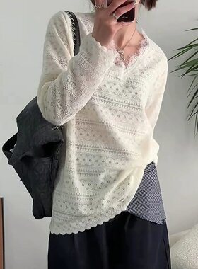法式V领蕾丝衫300斤超大码