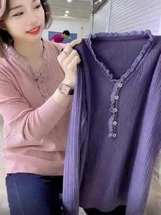 秋冬季 300斤特大码 百搭针织毛衣 胖MM2 复古风蕾丝拼接高级感女装