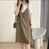 胖MM2 休闲连衣裙女 气质宽松显瘦中长款 300斤大码 假两件拼接薄款