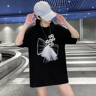 T恤 胖MM300斤夏季 大码 新款 设计感小众别致立体拼接ins风潮流短袖