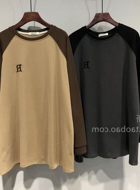 秋冬装胖mm2-300斤大码加绒刺绣宽松撞色中长款厚款打底长袖T恤女