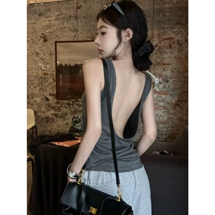 背心300斤特大码 慵懒风外穿百搭气质无袖 辣妹风大露背吊带衫 美式