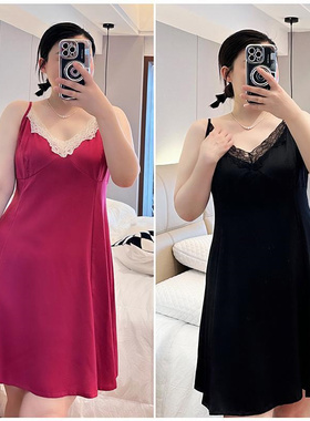 胖MM2-300斤韩系性感蕾丝花边拼接露背设计感气质大码夏季女睡裙