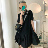 POLO领短袖 胖MM300斤大码 女装 宽松小清新百褶遮肉百搭连衣裙ins潮