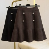 时尚 300斤秋冬装 小香风高腰针织短裙显瘦气质胖MM大码 百搭A字半裙