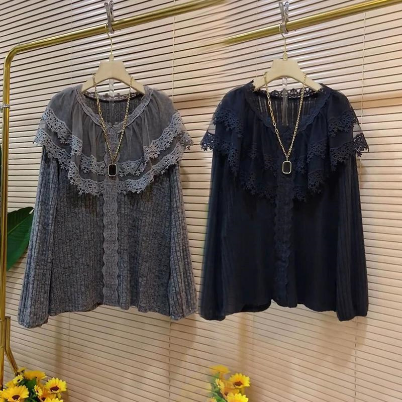 荷叶领设计300斤超大码上衣女装