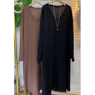 针织长款 胖MM超大码 新款 纯色300斤显瘦镂空春秋季 毛衣裙 宽松时尚