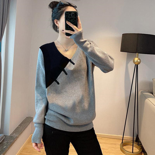 中长款设计感百搭长袖针织毛衣女