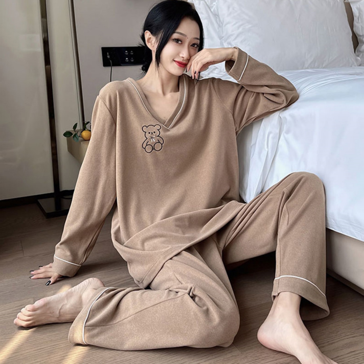 300斤胖MM甜美减龄长袖长裤睡衣