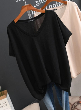 胖MM2-300斤女装冰丝微透T恤女短袖夏季新款百搭纯色薄款防晒罩衫