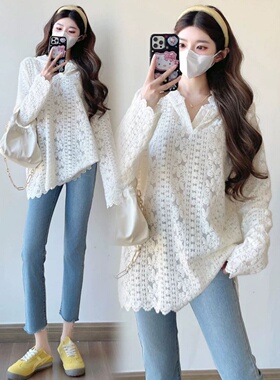 胖MM2-300斤大码连帽蕾丝拼接打底衫气质温柔风显瘦长袖内搭上衣