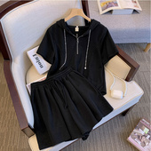 300斤特大码 休闲运动两件套装 宽松薄款 短裤 女ins潮 连帽短袖 胖MM2