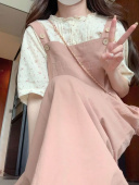 拼接背带连衣裙套装 减龄碎花衬衫 女 胖MM300斤大码 夏韩系洋气时尚