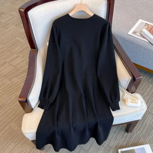 女装 纯色中长款 法式 300斤加大码 针织连衣裙 温柔ins风胖MM2 秋冬季