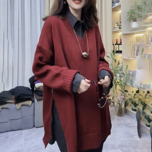 百搭原宿风女装中长款套头针织衫