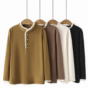 蕾丝花边立领德绒保暖内搭上衣 女秋冬时尚 胖mm300斤加大码 打底衫