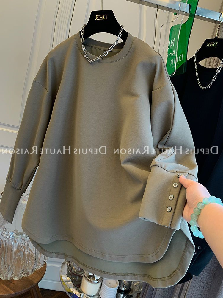 特大码时髦小众下摆弧形卫衣春秋