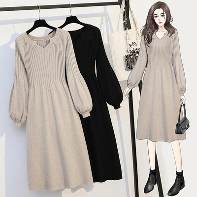 大码宽松中长款针织毛衣连衣裙女