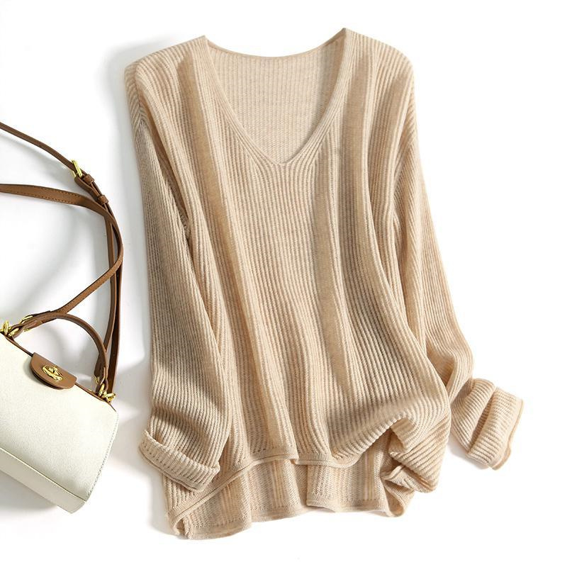 针织宽松长袖百搭纯色打底毛衣女