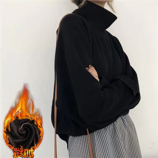 德绒宽松打底衫 秋冬季 加绒毛衣女高领长袖 胖mm300斤大码 ins潮 新款