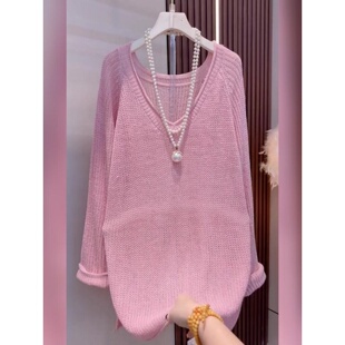 镂空洋气减龄大码 高级感秋季 针织衫 V领显瘦长袖 上衣300斤 胖MM时尚