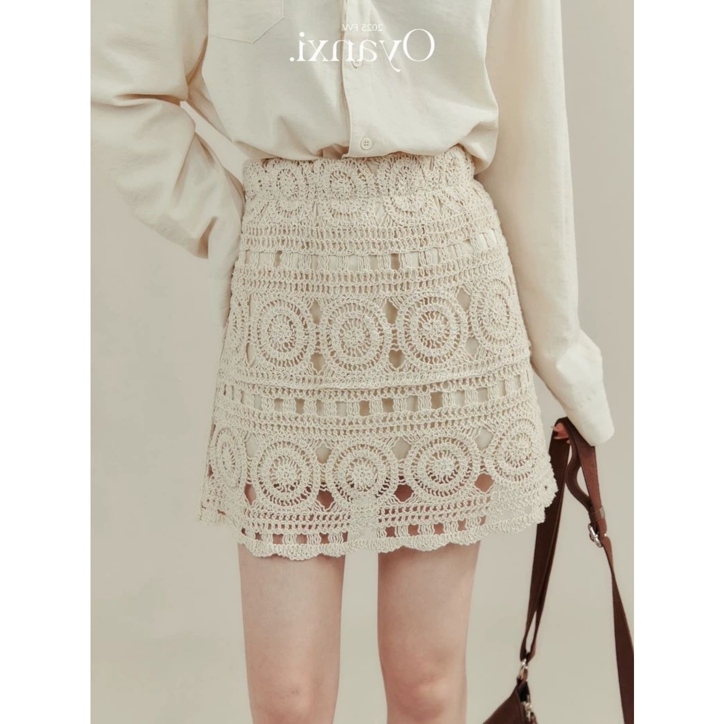 温柔风编织拼接高腰半身裙