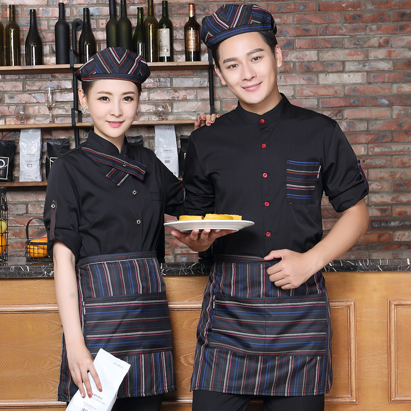 酒店工作服秋冬装女快餐店西餐厅网咖服务员长袖咖啡店时尚工装男