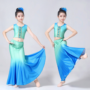 新款儿童傣族舞蹈演出服女童傣族艺考表演服傣族舞蹈鱼尾练功裙