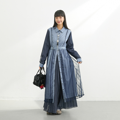 蕾丝拼接衬衫裙2025秋季新款气质