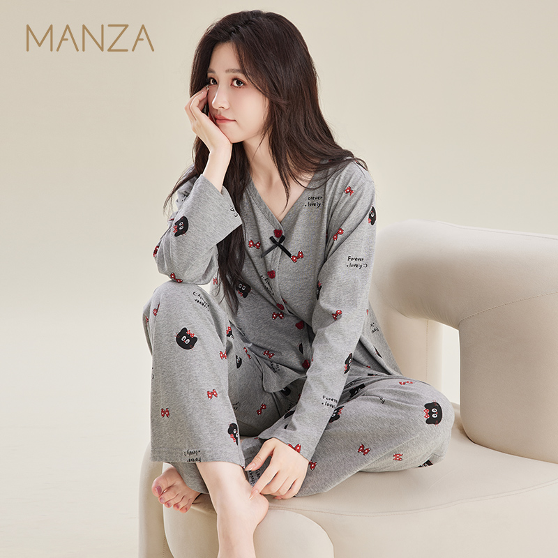 纯棉睡衣女100%棉家居服套装