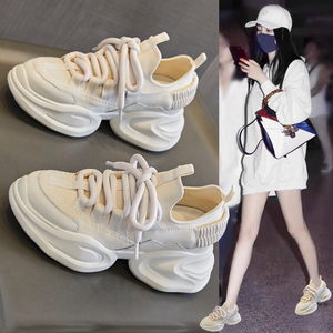 厚底老爹鞋女2023新款休闲内增高女鞋真皮小白鞋加绒显瘦百搭运动