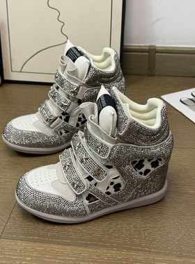 白色水钻内增高8cm厚底女板鞋