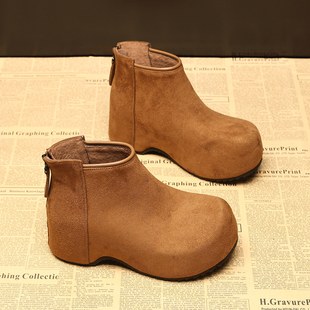 真皮2025秋冬新款勃肯鞋女绒面厚底内增高短靴小个子百搭时装靴子