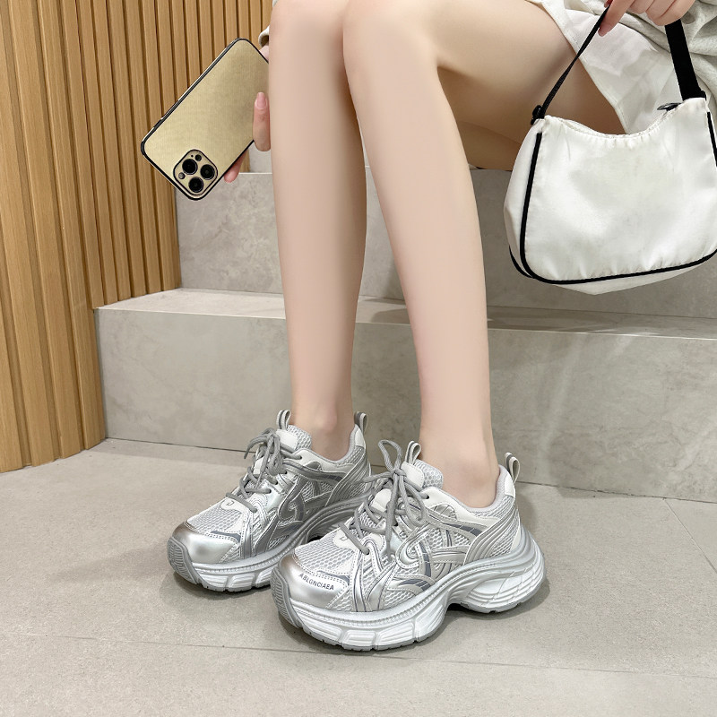 7cm内增高老爹鞋女款2026春季新款小个子厚底休闲运动鞋小白鞋潮