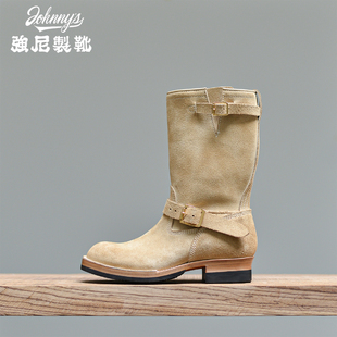 强尼制靴 金尊翻毛皮11寸工程师靴复古机车靴Stitchdown外翻工艺