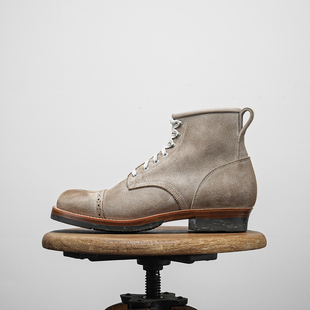 强尼制靴 复古工装靴固特异翻毛牛皮男鞋户外机车靴伞兵靴