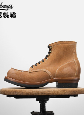 强尼制靴 Moctoe莫卡辛马克缝天尊牦牛翻毛工装靴高帮固特异男鞋