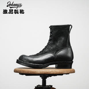 强尼制靴 玛雅爆裂马臀皮高帮短脸靴伐木靴Stitchdown外翻工艺