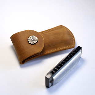 复音口琴/布鲁斯口琴头层牛皮口琴收纳包 复音口琴真皮套折叠刀套